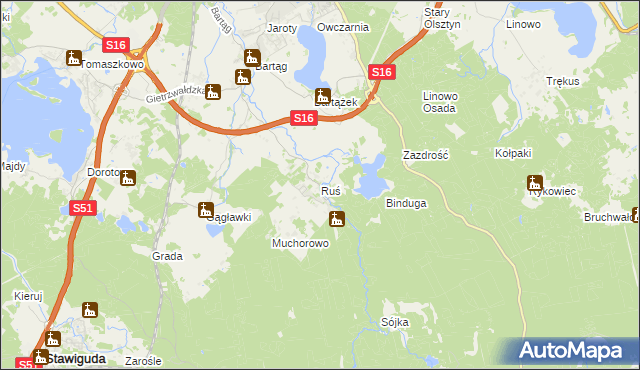 mapa Ruś gmina Stawiguda, Ruś gmina Stawiguda na mapie Targeo