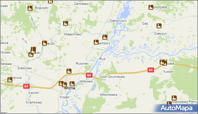 mapa Ruś gmina Wizna, Ruś gmina Wizna na mapie Targeo