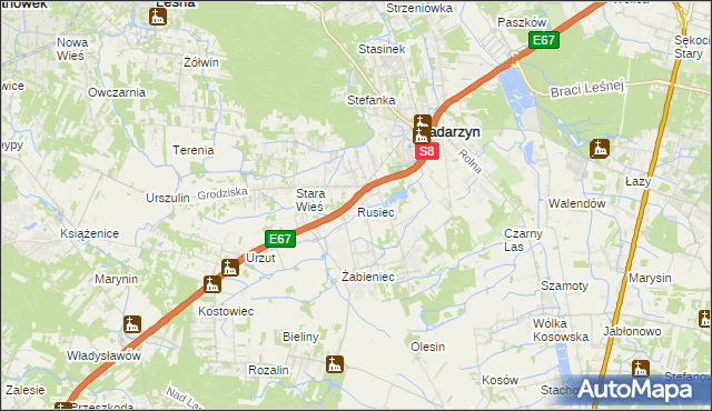mapa Rusiec gmina Nadarzyn, Rusiec gmina Nadarzyn na mapie Targeo
