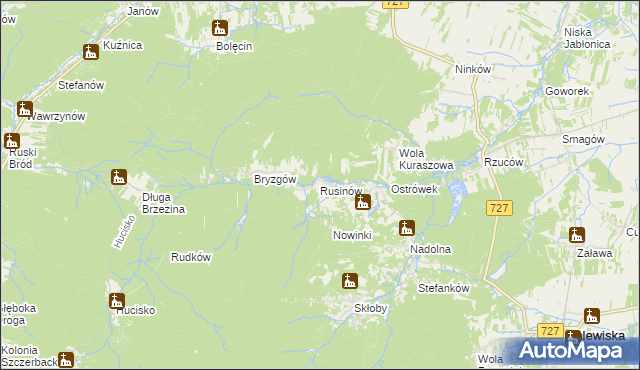 mapa Rusinów gmina Borkowice, Rusinów gmina Borkowice na mapie Targeo