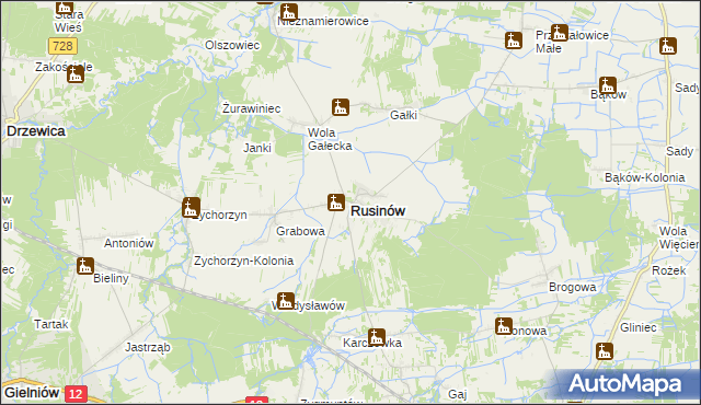 mapa Rusinów powiat przysuski, Rusinów powiat przysuski na mapie Targeo