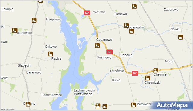 mapa Rusinowo gmina Kruszwica, Rusinowo gmina Kruszwica na mapie Targeo
