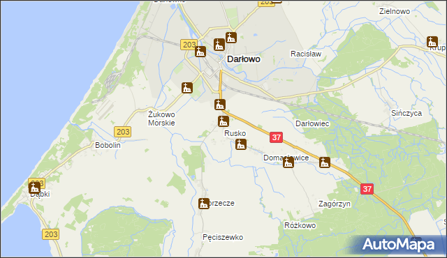 mapa Rusko gmina Darłowo, Rusko gmina Darłowo na mapie Targeo