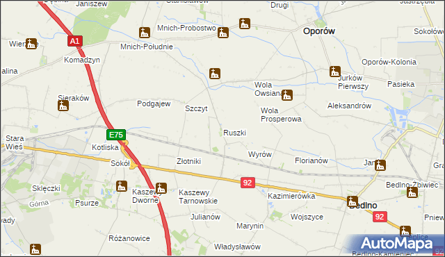 mapa Ruszki gmina Bedlno, Ruszki gmina Bedlno na mapie Targeo
