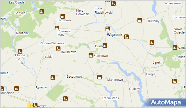 mapa Ruszkowo gmina Wąpielsk, Ruszkowo gmina Wąpielsk na mapie Targeo