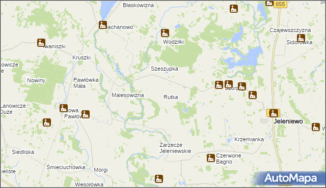 mapa Rutka gmina Jeleniewo, Rutka gmina Jeleniewo na mapie Targeo