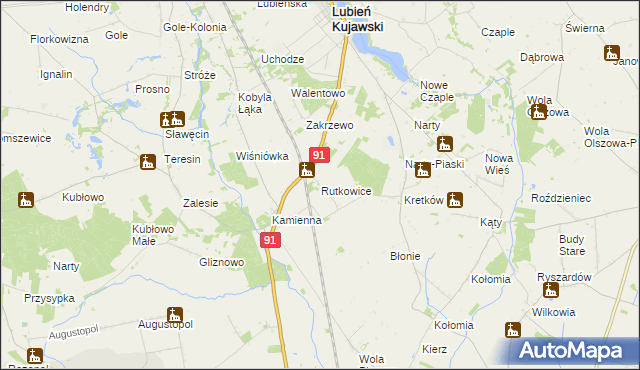 mapa Rutkowice gmina Lubień Kujawski, Rutkowice gmina Lubień Kujawski na mapie Targeo