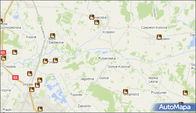 mapa Rybakówka gmina Siedlce, Rybakówka gmina Siedlce na mapie Targeo
