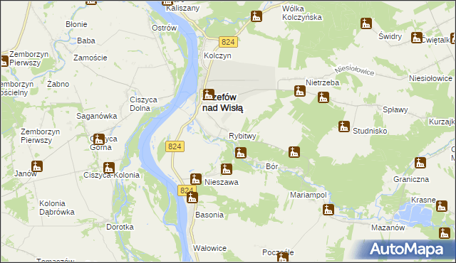 mapa Rybitwy gmina Józefów nad Wisłą, Rybitwy gmina Józefów nad Wisłą na mapie Targeo