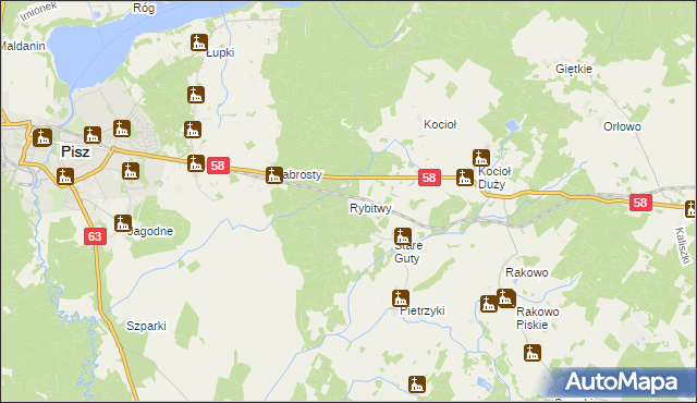 mapa Rybitwy gmina Pisz, Rybitwy gmina Pisz na mapie Targeo