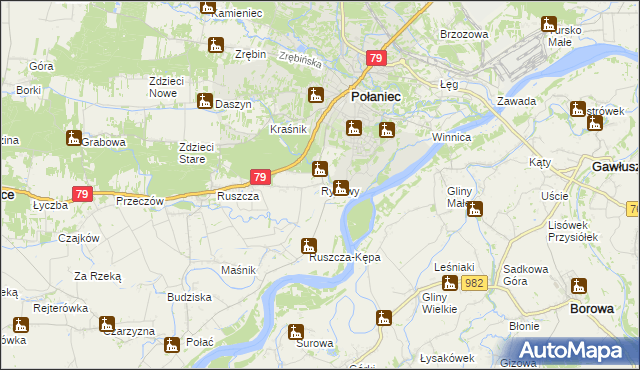 mapa Rybitwy gmina Połaniec, Rybitwy gmina Połaniec na mapie Targeo