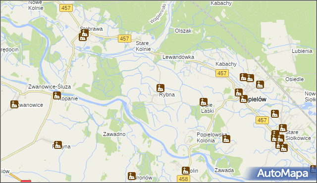 mapa Rybna gmina Popielów, Rybna gmina Popielów na mapie Targeo