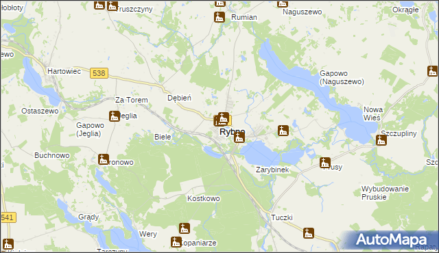 mapa Rybno powiat działdowski, Rybno powiat działdowski na mapie Targeo
