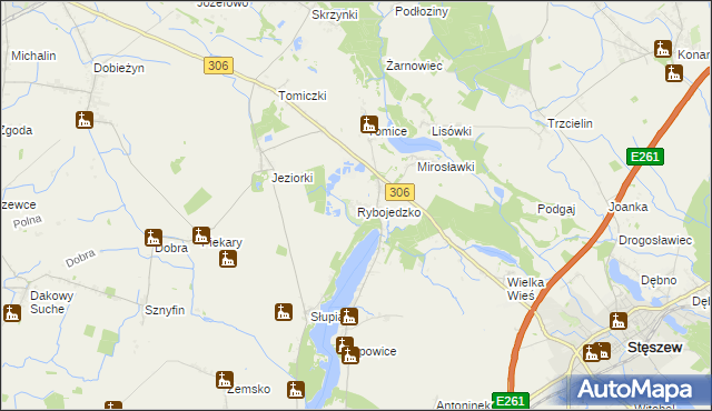 mapa Rybojedzko gmina Stęszew, Rybojedzko gmina Stęszew na mapie Targeo