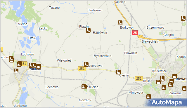 mapa Rycerzewko gmina Pakość, Rycerzewko gmina Pakość na mapie Targeo