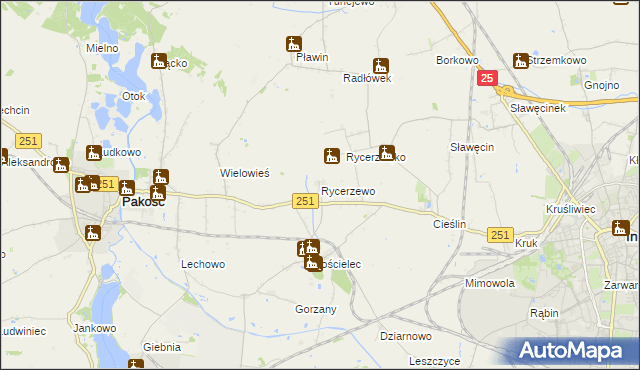 mapa Rycerzewo gmina Pakość, Rycerzewo gmina Pakość na mapie Targeo