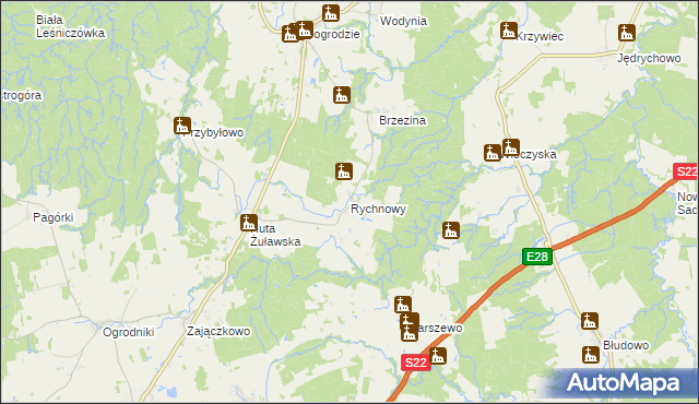 mapa Rychnowy gmina Milejewo, Rychnowy gmina Milejewo na mapie Targeo