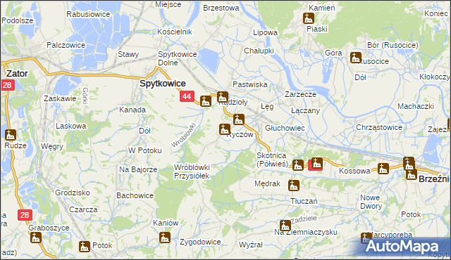 mapa Ryczów gmina Spytkowice, Ryczów gmina Spytkowice na mapie Targeo