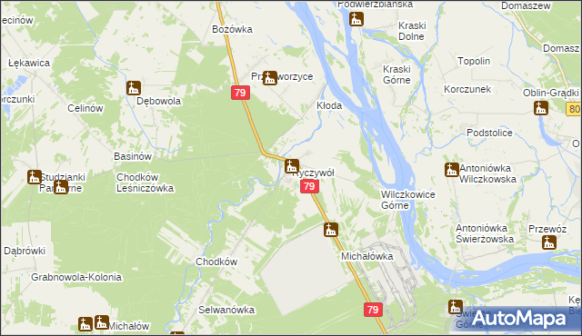 mapa Ryczywół gmina Kozienice, Ryczywół gmina Kozienice na mapie Targeo