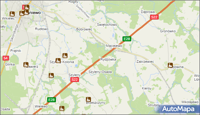 mapa Rydzówka gmina Braniewo, Rydzówka gmina Braniewo na mapie Targeo