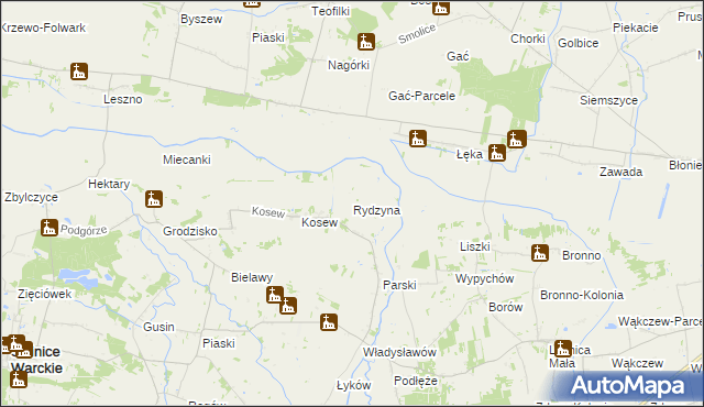 mapa Rydzyna gmina Świnice Warckie, Rydzyna gmina Świnice Warckie na mapie Targeo