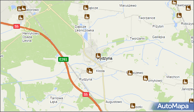 mapa Rydzyna powiat leszczyński, Rydzyna powiat leszczyński na mapie Targeo