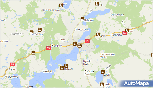mapa Ryn powiat giżycki, Ryn powiat giżycki na mapie Targeo