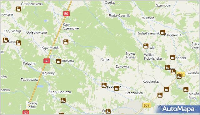 mapa Rynia gmina Dobre, Rynia gmina Dobre na mapie Targeo