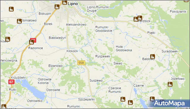 mapa Ryszewek, Ryszewek na mapie Targeo