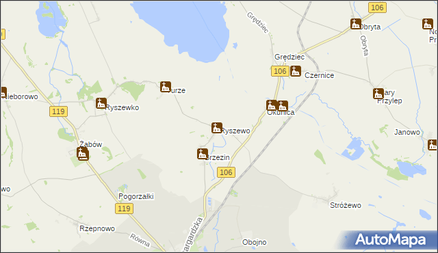 mapa Ryszewo gmina Pyrzyce, Ryszewo gmina Pyrzyce na mapie Targeo