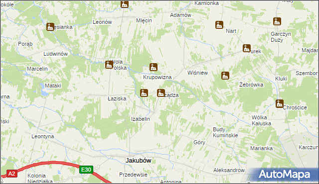 mapa Rządza gmina Jakubów, Rządza gmina Jakubów na mapie Targeo