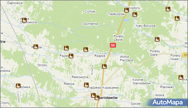 mapa Rządza gmina Stanisławów, Rządza gmina Stanisławów na mapie Targeo