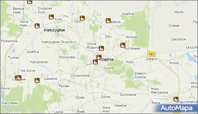 mapa Rząśnia, Rząśnia na mapie Targeo