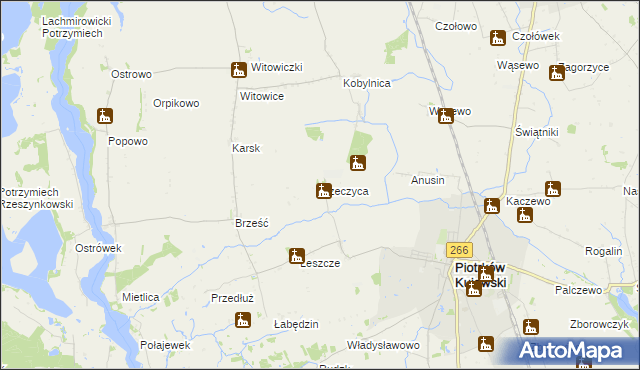 mapa Rzeczyca gmina Piotrków Kujawski, Rzeczyca gmina Piotrków Kujawski na mapie Targeo