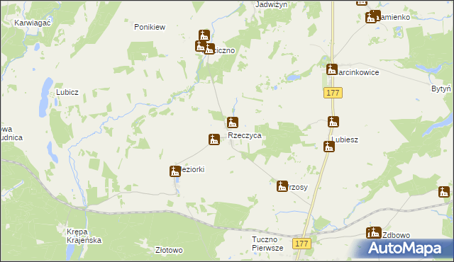 mapa Rzeczyca gmina Tuczno, Rzeczyca gmina Tuczno na mapie Targeo