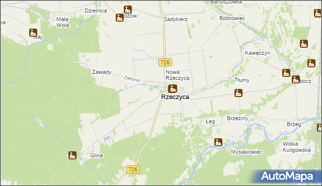 mapa Rzeczyca powiat tomaszowski, Rzeczyca powiat tomaszowski na mapie Targeo