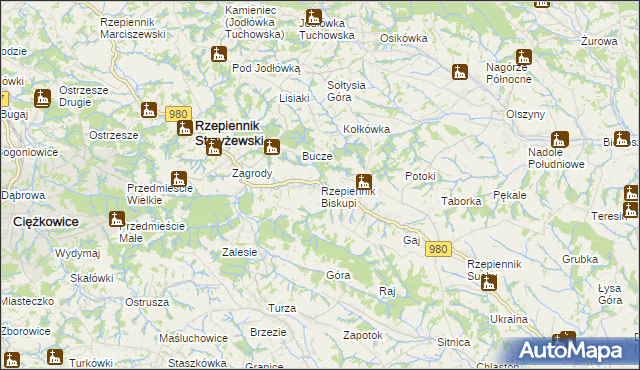 mapa Rzepiennik Biskupi, Rzepiennik Biskupi na mapie Targeo