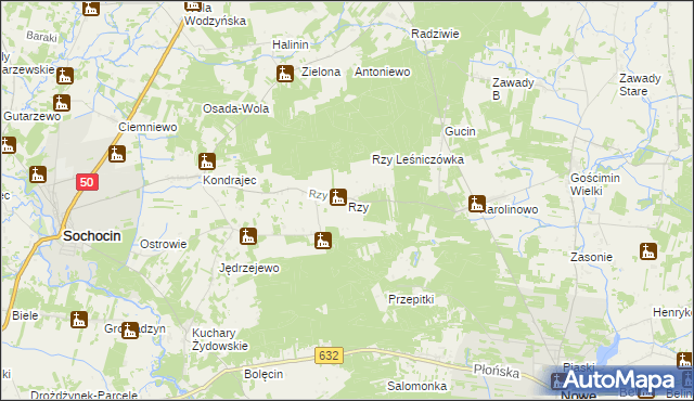 mapa Rzy, Rzy na mapie Targeo