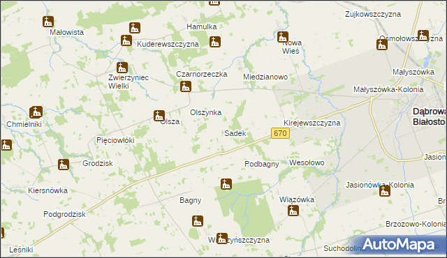 mapa Sadek gmina Dąbrowa Białostocka, Sadek gmina Dąbrowa Białostocka na mapie Targeo