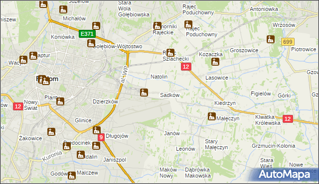 mapa Sadków gmina Jedlnia-Letnisko, Sadków gmina Jedlnia-Letnisko na mapie Targeo