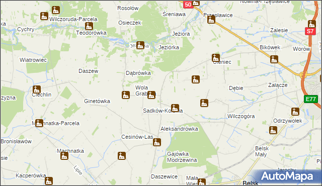 mapa Sadków Szlachecki gmina Belsk Duży, Sadków Szlachecki gmina Belsk Duży na mapie Targeo