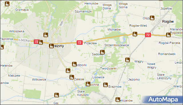 mapa Sadowa gmina Brzeziny, Sadowa gmina Brzeziny na mapie Targeo