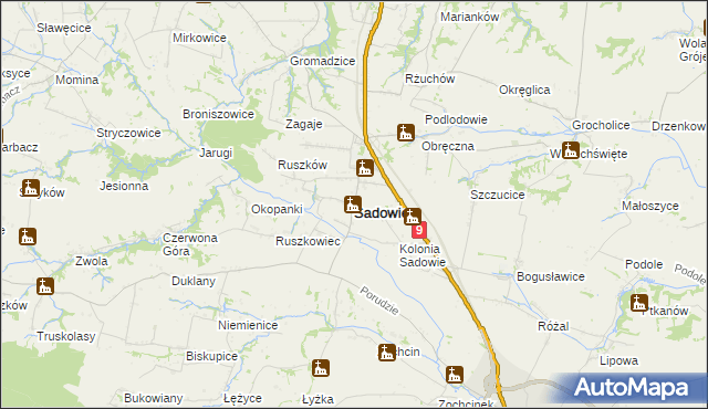 mapa Sadowie powiat opatowski, Sadowie powiat opatowski na mapie Targeo