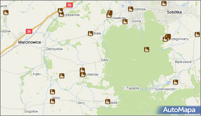 mapa Sady gmina Marcinowice, Sady gmina Marcinowice na mapie Targeo