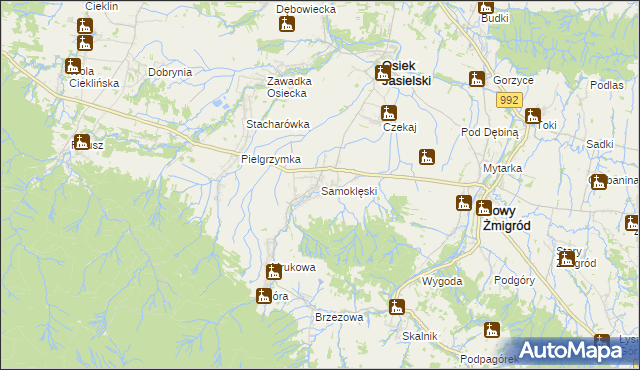 mapa Samoklęski gmina Osiek Jasielski, Samoklęski gmina Osiek Jasielski na mapie Targeo