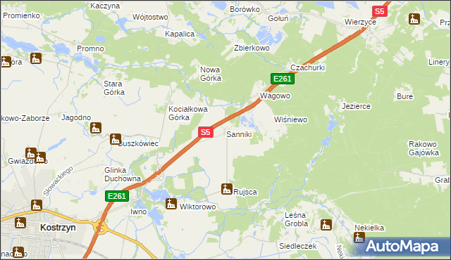 mapa Sanniki gmina Kostrzyn, Sanniki gmina Kostrzyn na mapie Targeo