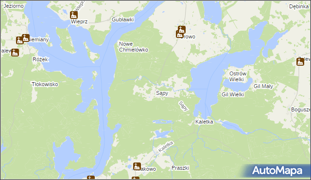 mapa Sąpy gmina Iława, Sąpy gmina Iława na mapie Targeo