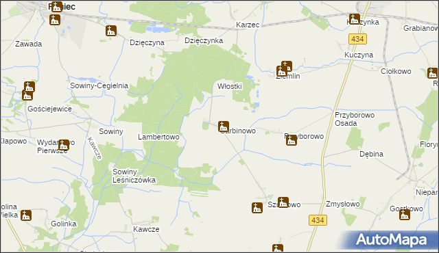 mapa Sarbinowo gmina Poniec, Sarbinowo gmina Poniec na mapie Targeo