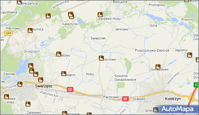 mapa Sarbinowo gmina Swarzędz, Sarbinowo gmina Swarzędz na mapie Targeo
