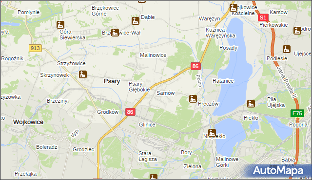 mapa Sarnów gmina Psary, Sarnów gmina Psary na mapie Targeo